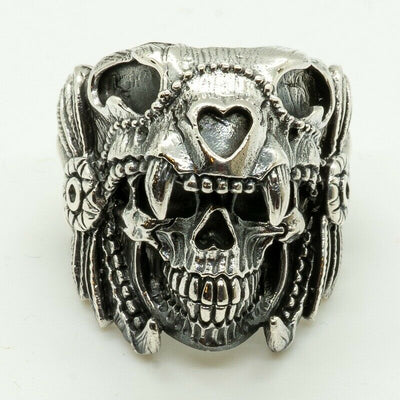 Navajo Cherokee Indian Influenced Skull Ring 925 silver Biker Gothic Sizes M-Z
