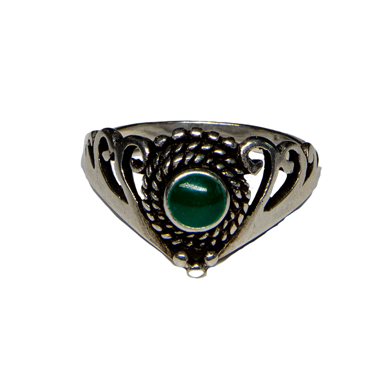 Green Agate Natural Gemstone Ring 925 silver Size L - R Gothic Pagan feeanddave