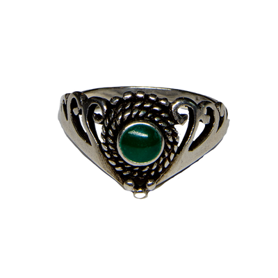 Green Agate Natural Gemstone Ring 925 silver Size L - R Gothic Pagan feeanddave