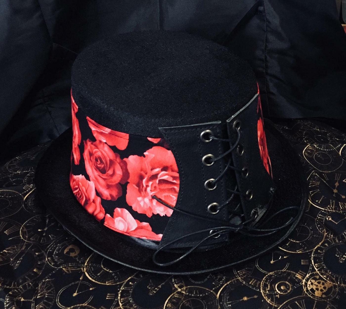Top Hat Red Roses Flowers Floral Corset Biker Gothic Steampunk Rock feeanddave