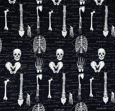 Fat Quarter Glow in the Dark Skeleton Anatomy 100% Cotton Fabric for face masks