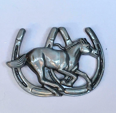Horseshoe & Horse Lucky Belt Buckle Western Cowboy Equestrian Mustang Stallion