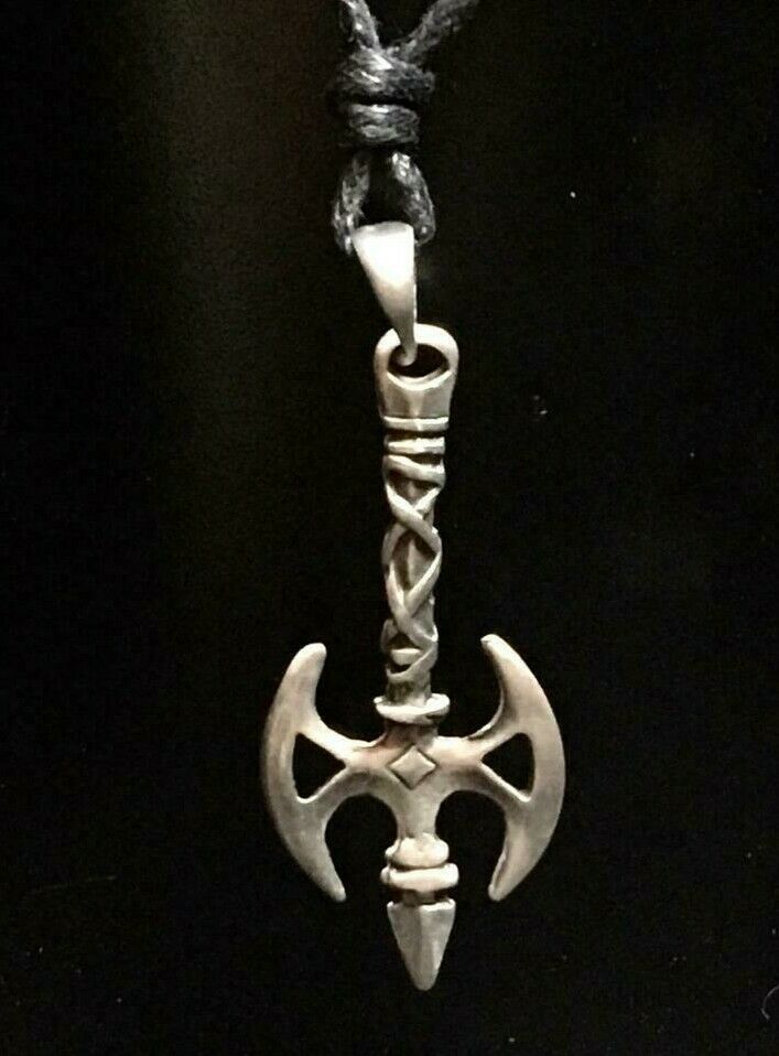Double Axe Hatchet Celtic Viking Pewter Pendant Biker Necklace adjustable cord