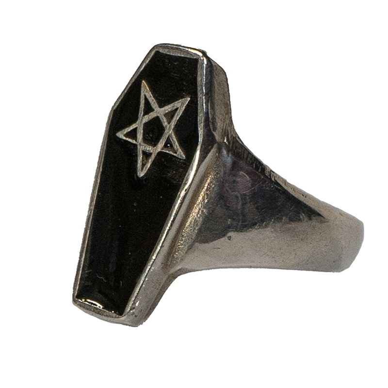 Coffin Pentagram Ring  - .925 sterling silver - Black Enamel