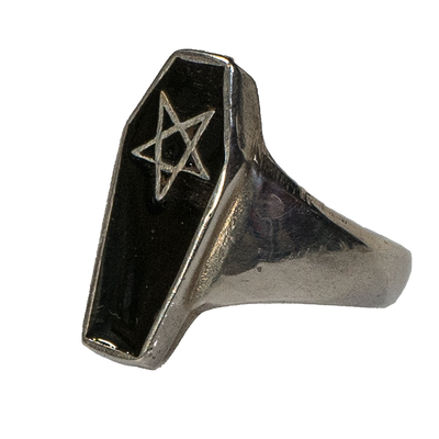 Coffin Pentagram Ring  - .925 sterling silver - Black Enamel