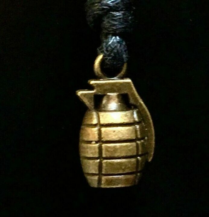 Hand Grenade Bronze Pendant Military Biker adjustable cord to fit all