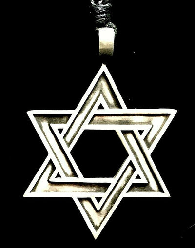 Jewish Star of David Pewter Pendant Biker Necklace adjustable cord to fit all