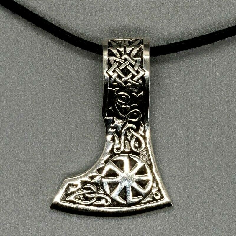 Kolovrat Viking Axe Head Pendant 925 silver Nordic Celtic Valknut Slavik Russian