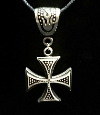 Iron Cross Maltese Pendant Gothic Goth Biker German Necklace on adjustable cord