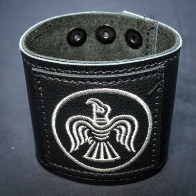 Celtic Leather Cuff Wristband - Raven - White