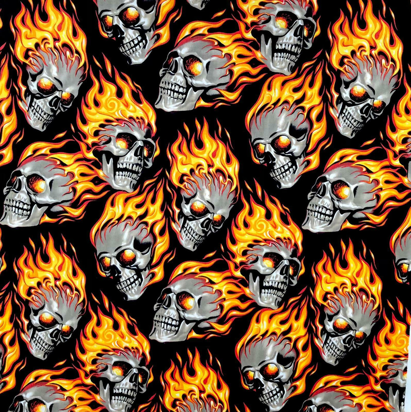 Skulls on Fire Flames 100% Cotton Bandana Headband Biker Chemo Headwear