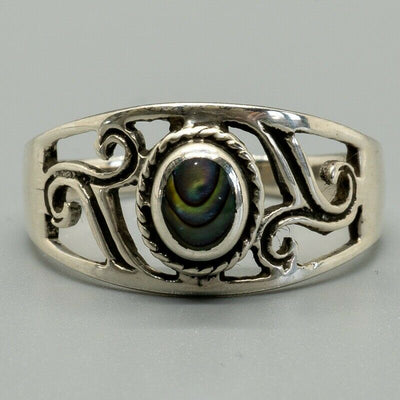 Paua Shell Abalone .925 sterling silver ring Ladies Girls Biker Celtic Sizes J-S