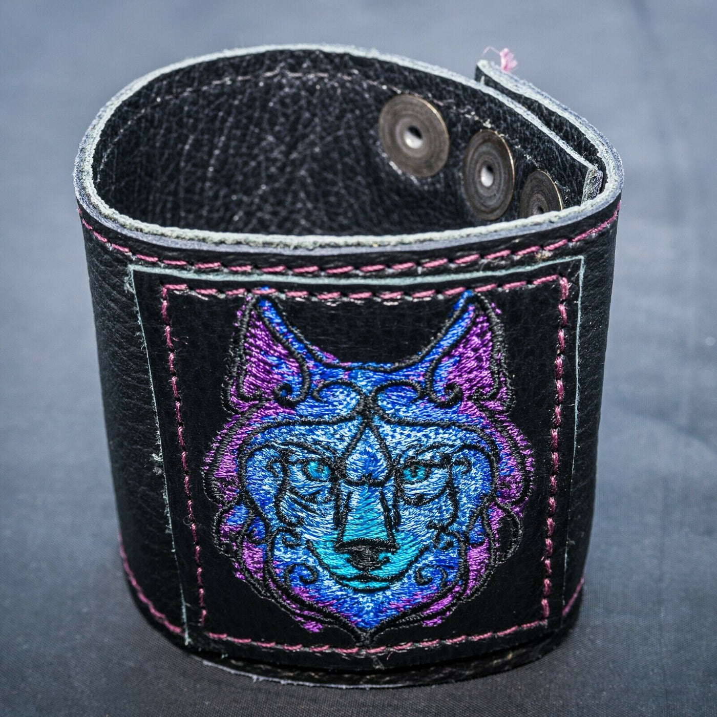 Celtic Leather cuff wristband - Wolf - Multicoloured