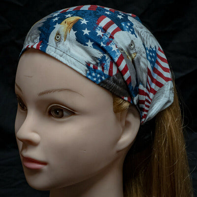 American Bald Eagle and Flag Elasticated Headband - Timeless Treasures - 100% cotton