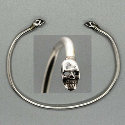 Skull  .925 silver torc torque bangle biker viking mjolnir pagan skeleton