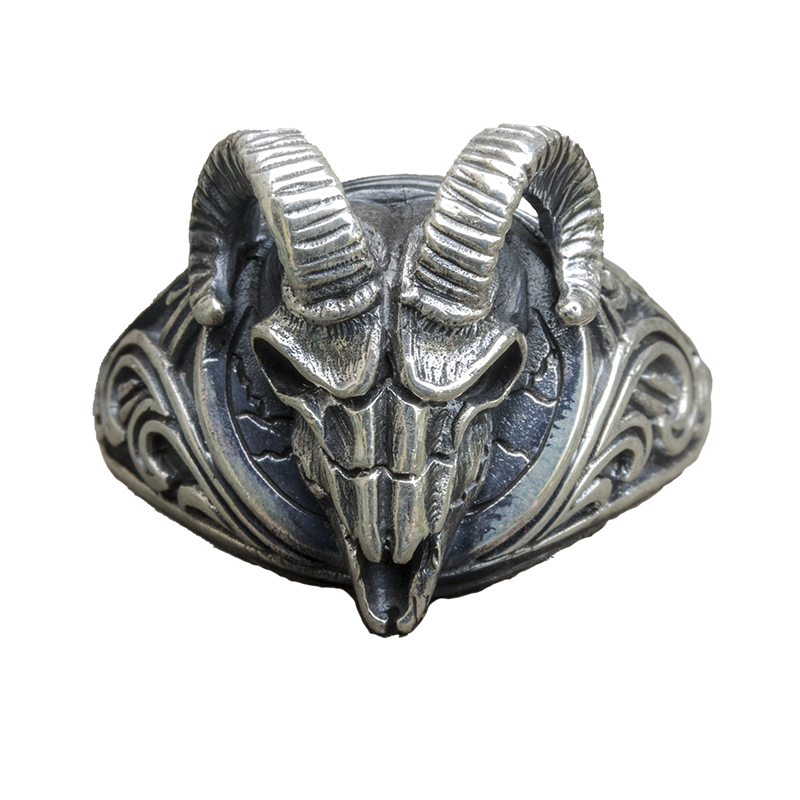 Rams Head Viking Ring 925 silver Occult Baphomet Zodiac Aries Gothic feeanddave