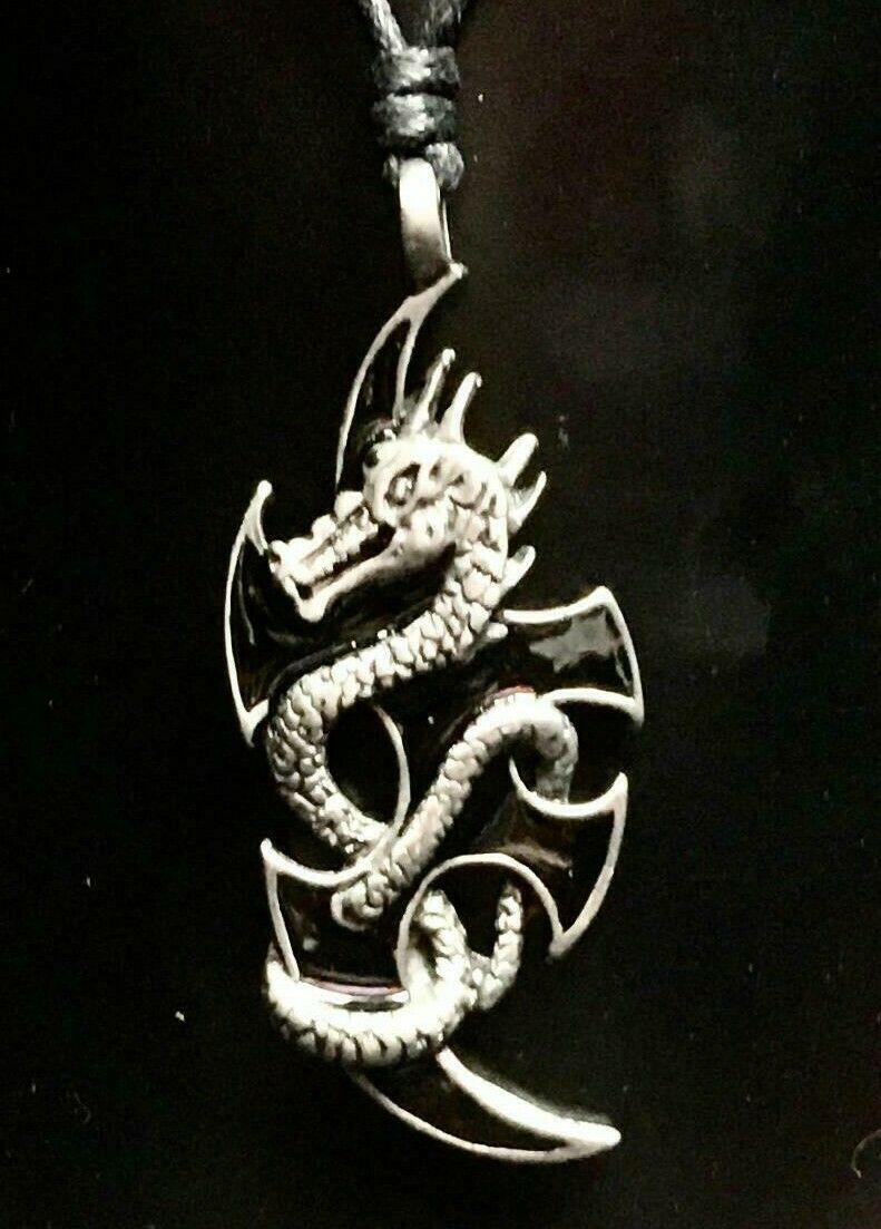 Dragon Pewter Enamel Pendant Viking Medieval Celtic Warrior Biker Necklace