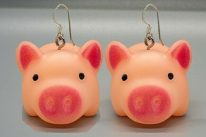 Rubber Pig Fun  .925 sterling silver dropper earrings