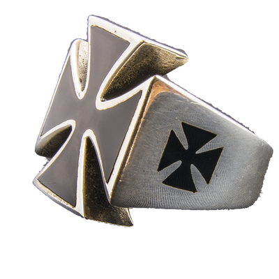Iron Cross Ring 925 sterling silver & Enamel Maltese German Metal Biker O - Z