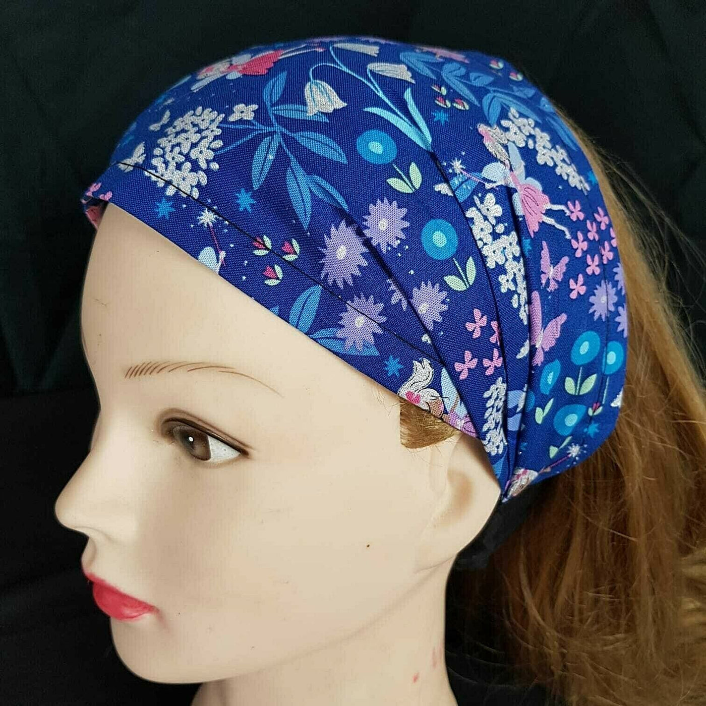 Fairy & Flower Blue handmade Hair Head band Bandana 100% cotton