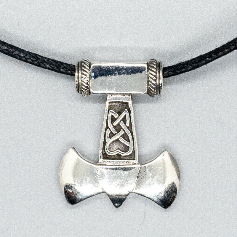 Viking Axe Pendant 925 silver Odin Thor Nordic Celtic Knotwork Pagan Necklace
