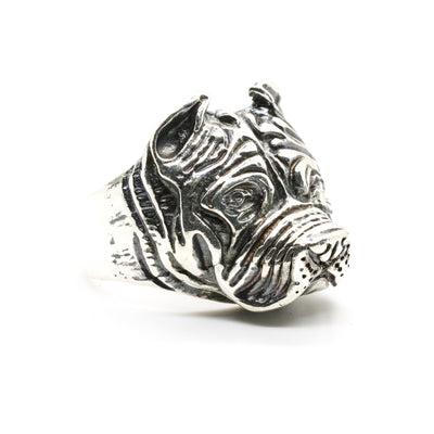 Bulldog/Bull Mastiff Dog Head Ring - .925 Sterling Silver