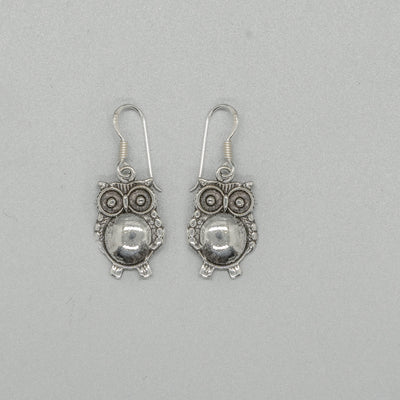 Cute Owl Dropper earrings -  .925 sterling silver