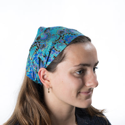 Peacock Fan & Filigree Headband ~ Handmade from 100% cotton