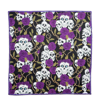 Purple Rose & Skull Bandana ~ 100% Cotton