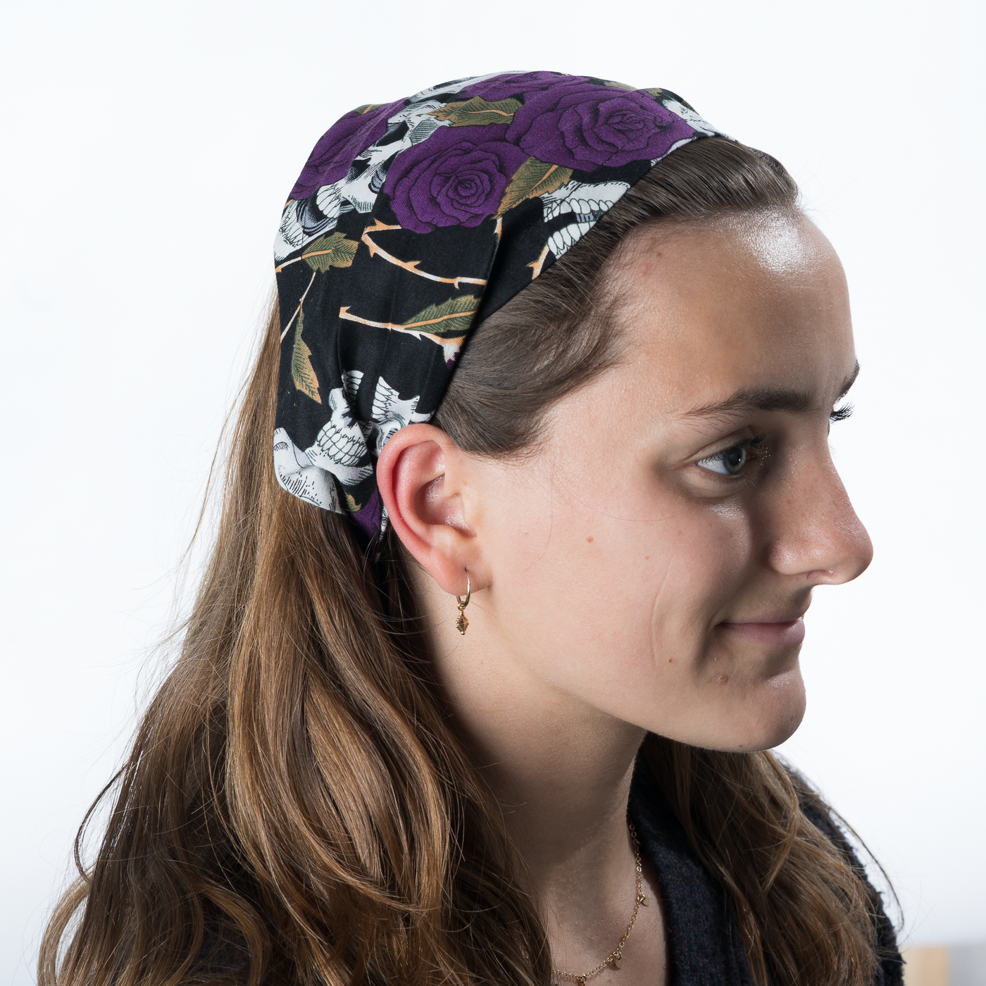 Skulls & Purple Roses Headband ~ Handmade from 100% cotton