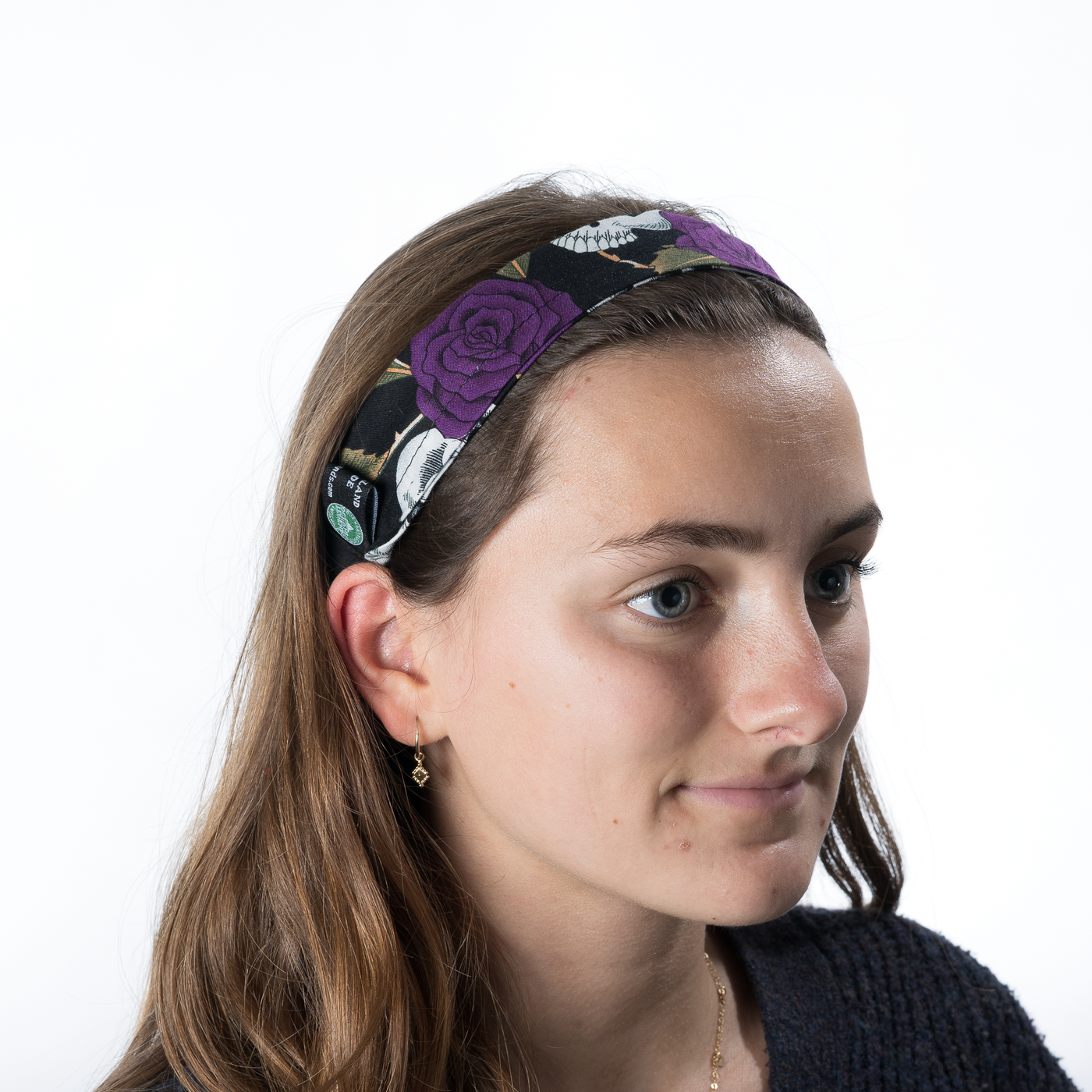 Skulls & Purple Roses Headband ~ Handmade from 100% cotton