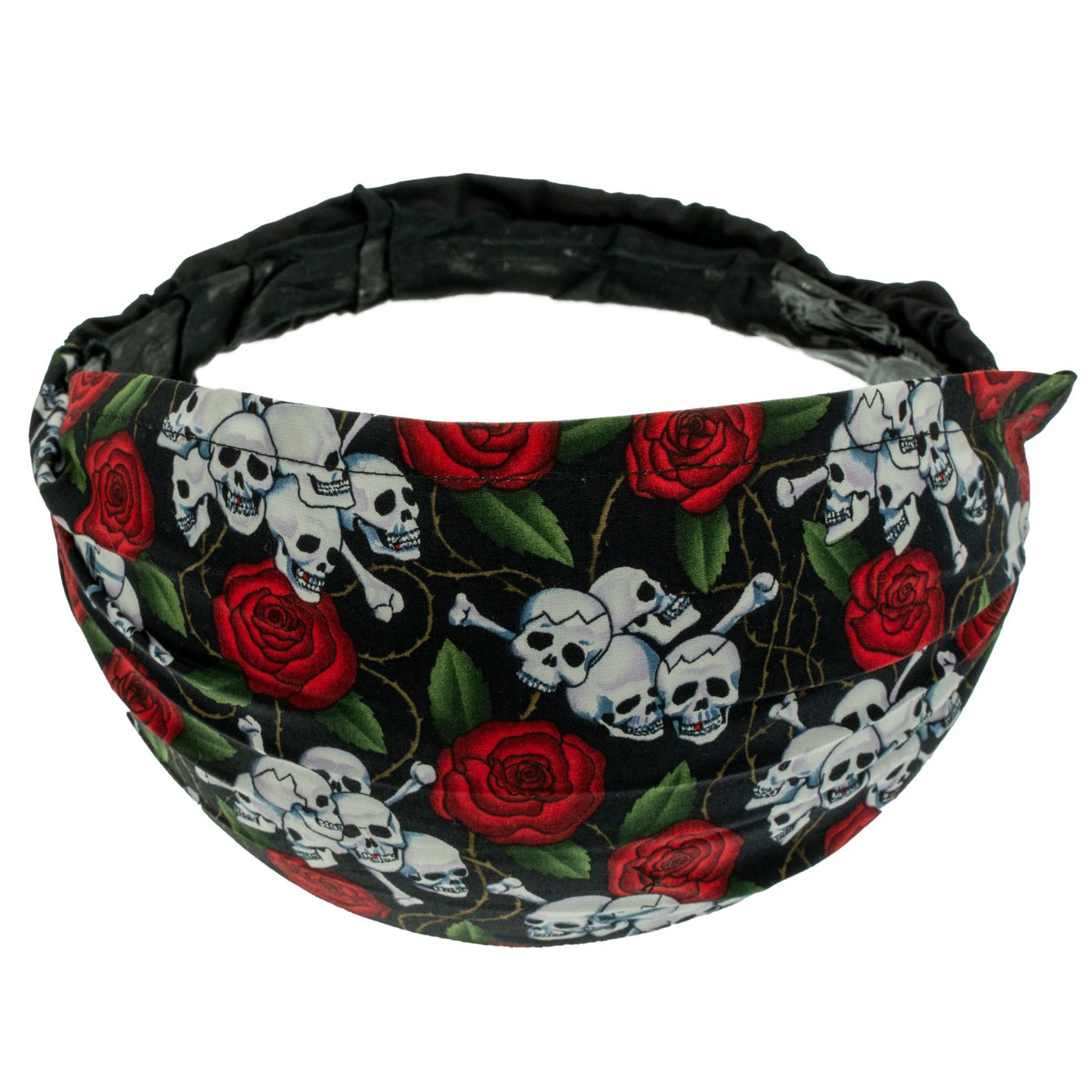 Skull, Crossbones & Red Roses Elasticated Headband