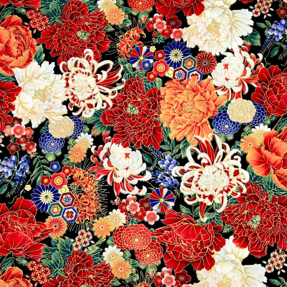 Oriental Flowers 100% Cotton Fabric