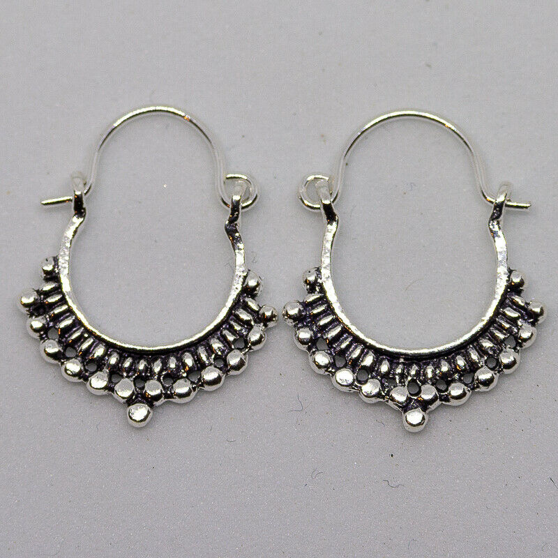 Creole hoop earrings - .925 sterling silver - beaded